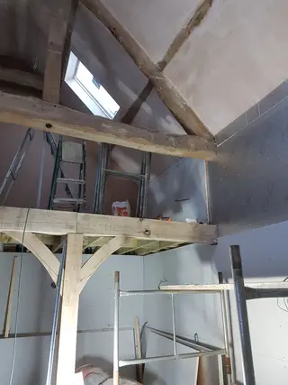 Barn Conversion, Badsey — barn interior during conversion