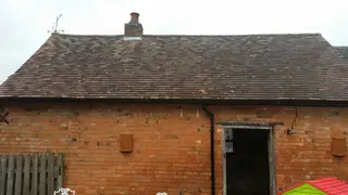Chadbury Mill, Evesham — original brick mill outbuilding and tiled roof before refurbishment, May 2015