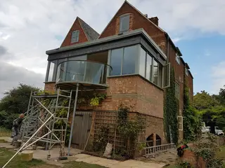 Chadbury Mill, Evesham — mill building exterior during refurbishment, September 2016